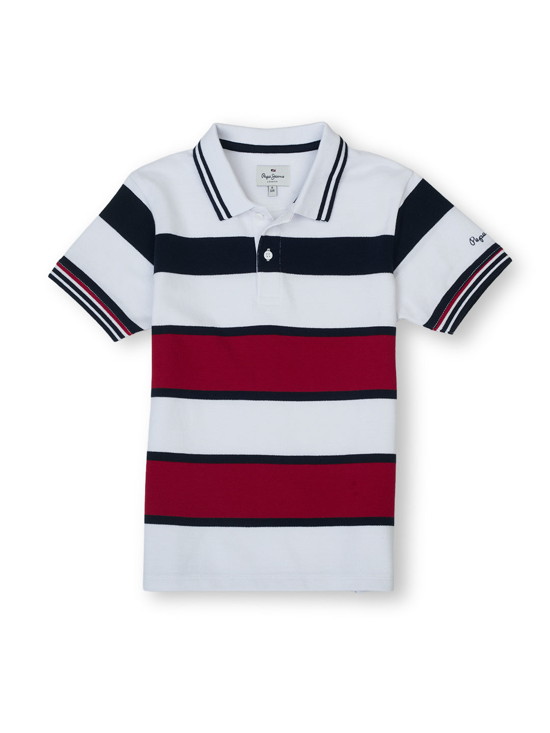 Boys Navy Striped Regular Fit Polo