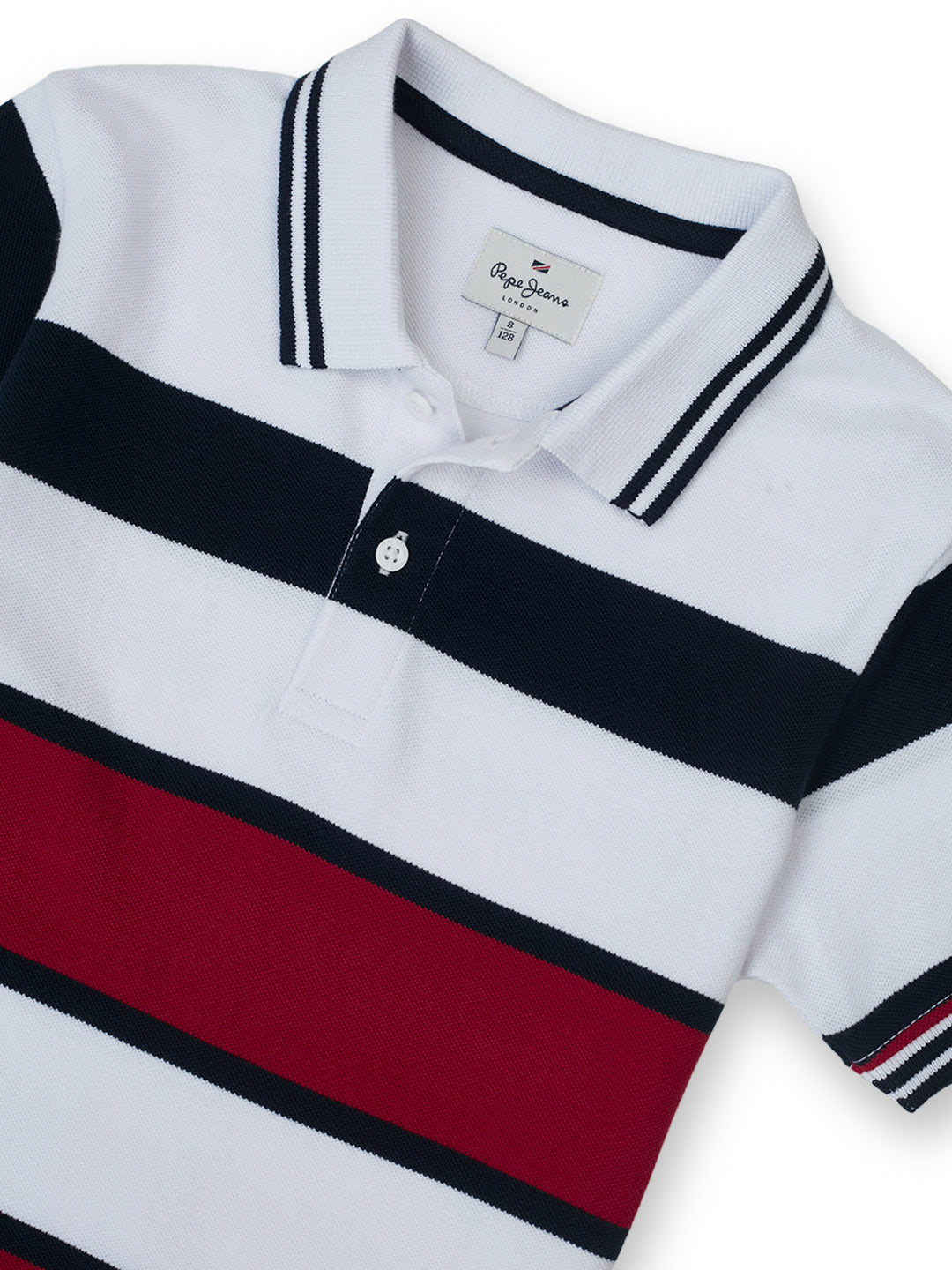 Boys Navy Striped Regular Fit Polo