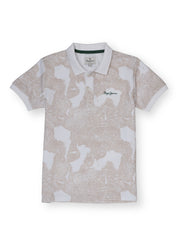 Boys Beige Graphic Print Regular Fit Polo