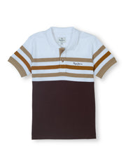 Boys Brown Striped Regular Fit Polo