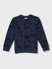 Boys Steel Grey Abstract Regular Fit Sweatshirt