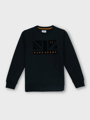 Boys Black Graphic Print Regular Fit Sweatshirt Crew Neck