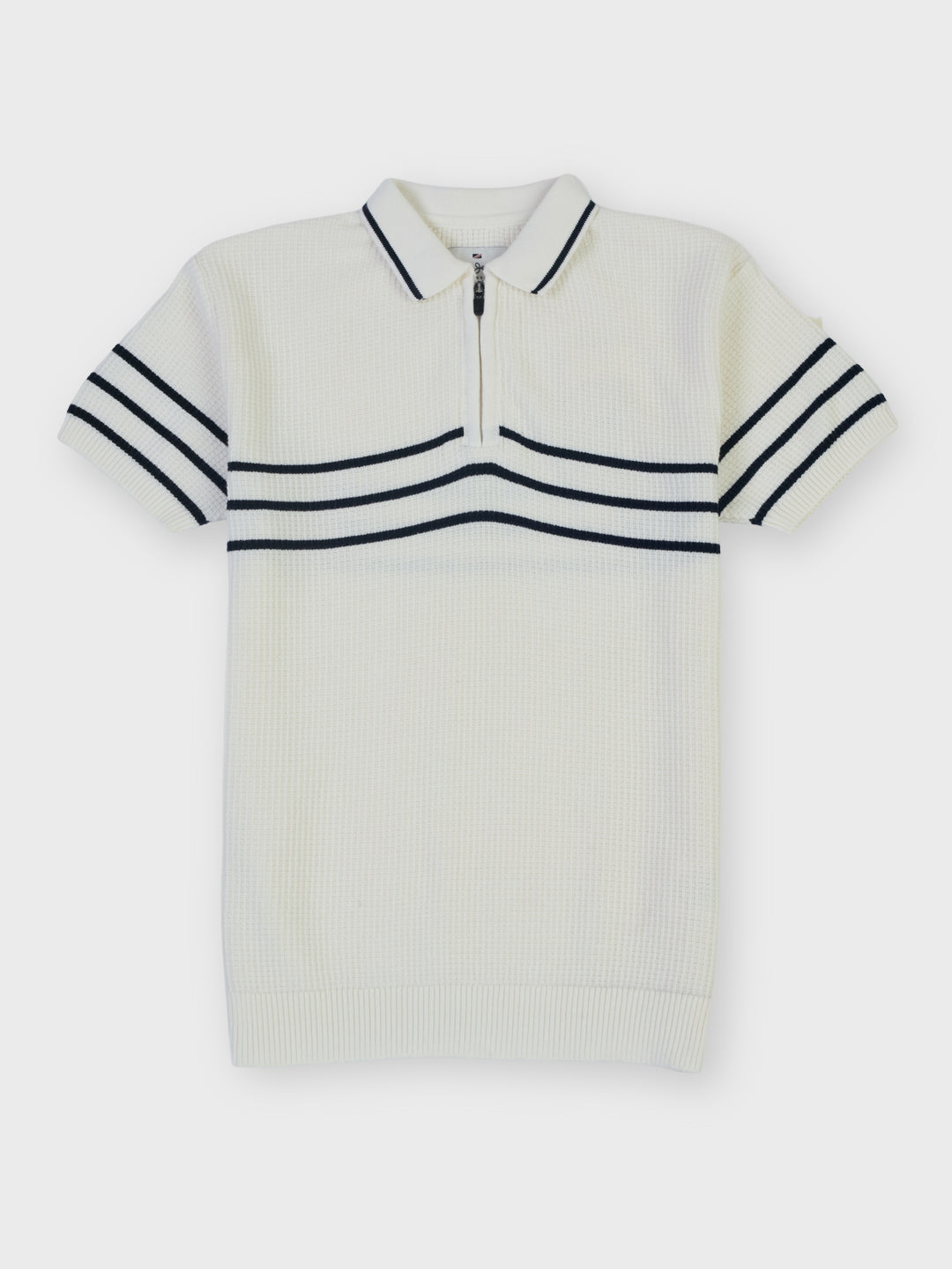 Boys White Striped Regular Fit Sweater