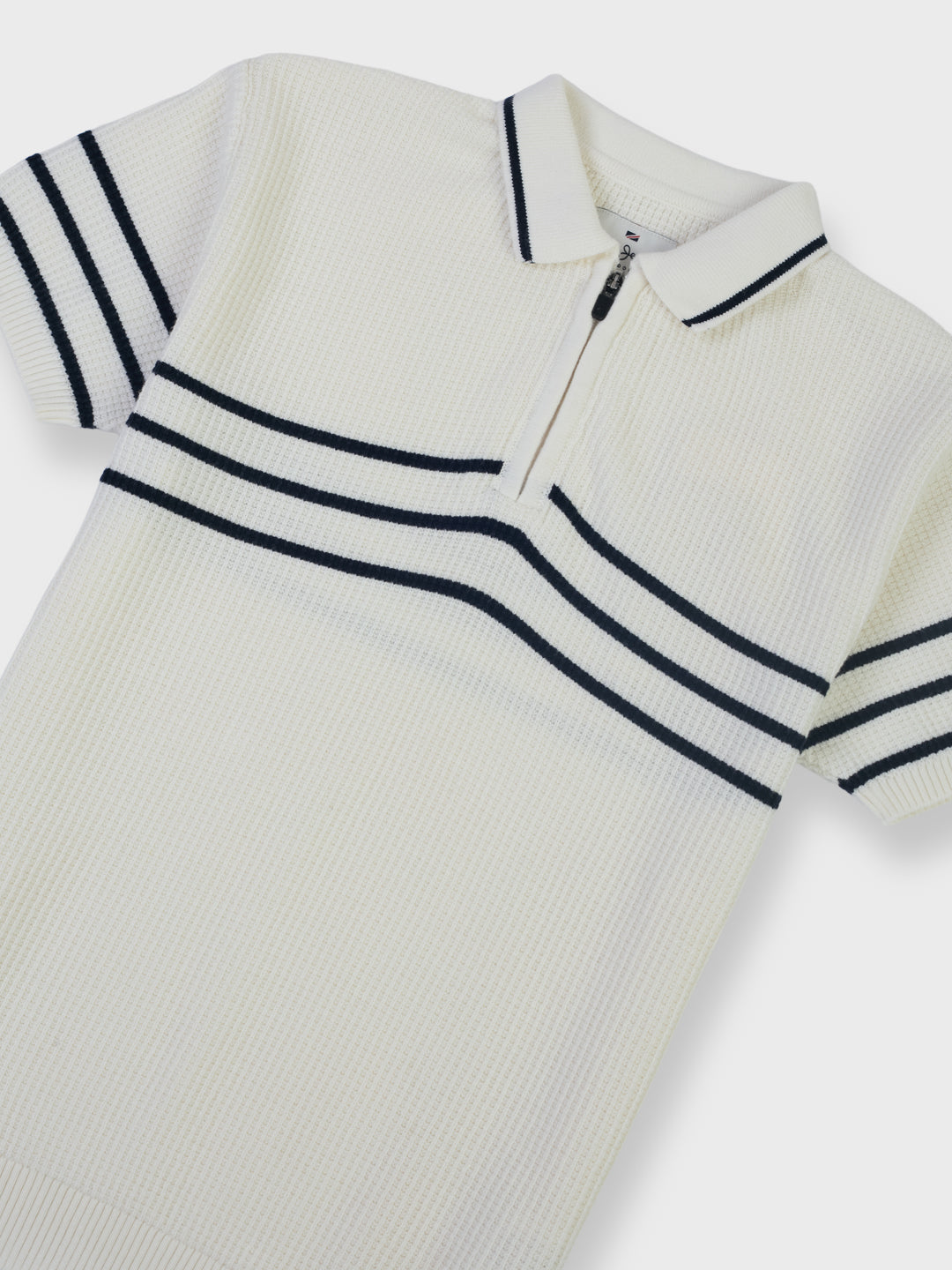Boys White Striped Regular Fit Sweater
