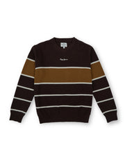 Boys Cocoa Powder Striped Regular Fit Sweater