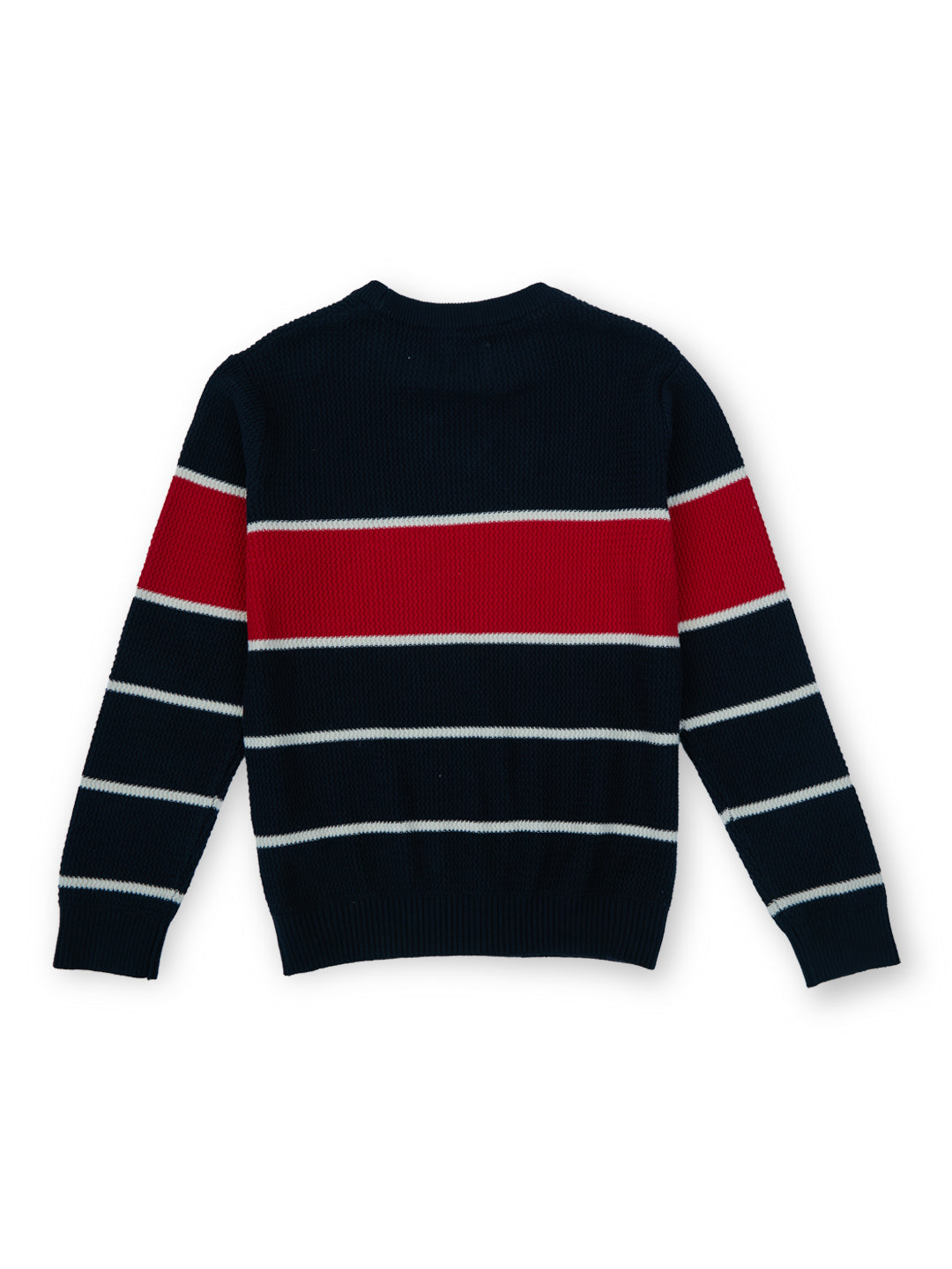 Boys Navy Striped Regular Fit Sweater Full Sleeves