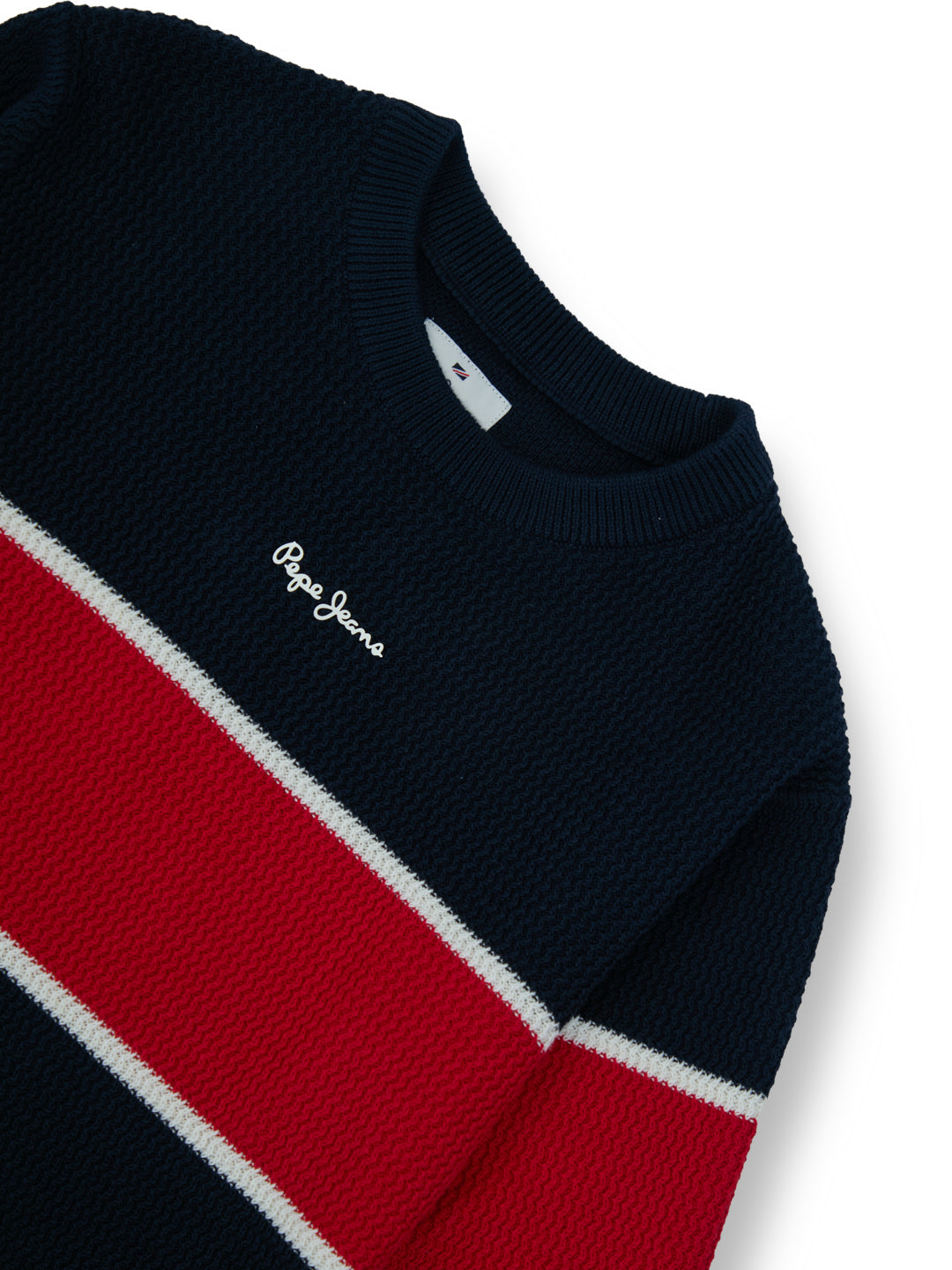 Boys Navy Striped Regular Fit Sweater Full Sleeves