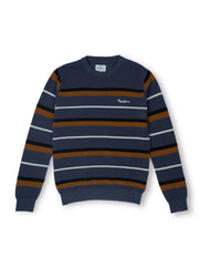 Boys Steel Grey Striped Regular Fit Sweater
