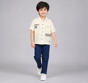 Half Sleeves Placement Embroidery Shirt Beige