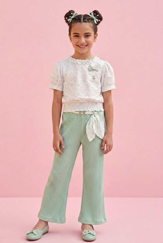Girls Mint Leaf Printed Co-ord Set