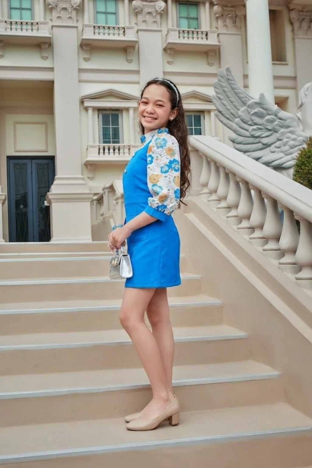 Girls Blue Corduroy Pinafore Dress with Top