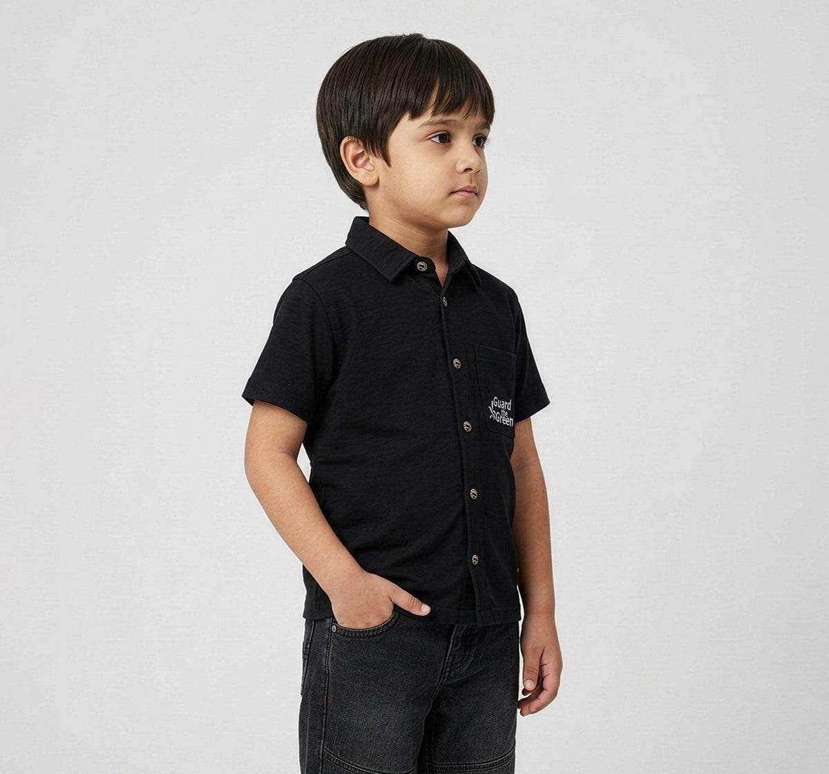 Knitted Half Sleeves Shirt Black Half