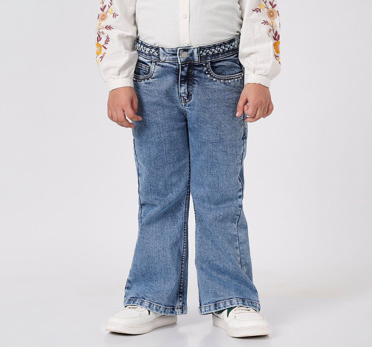 Barided Waist Bootcut Fit Jeans Blue