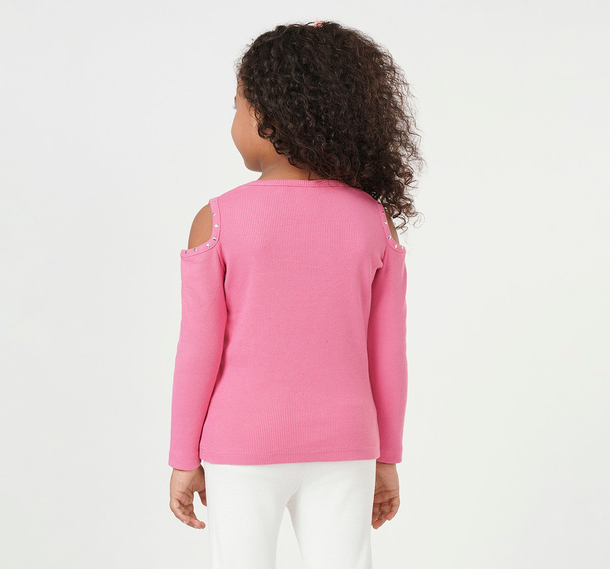 Cold Shoulder Rib T Shirt Pink