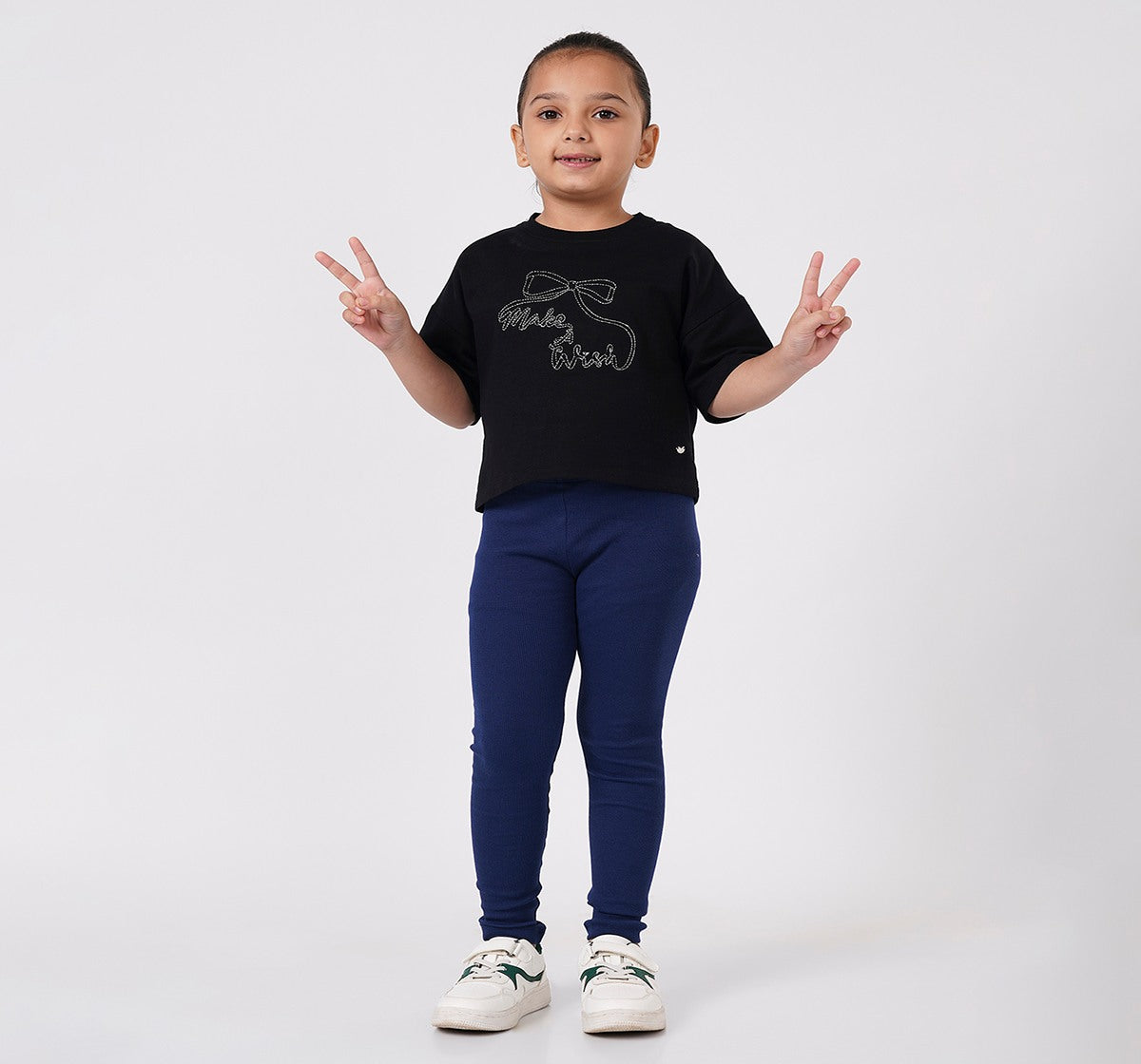 Girls Navy Blue Stretch Rib Leggings