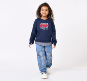 Sweatshirt with Print Emb & Mock Layer Navy