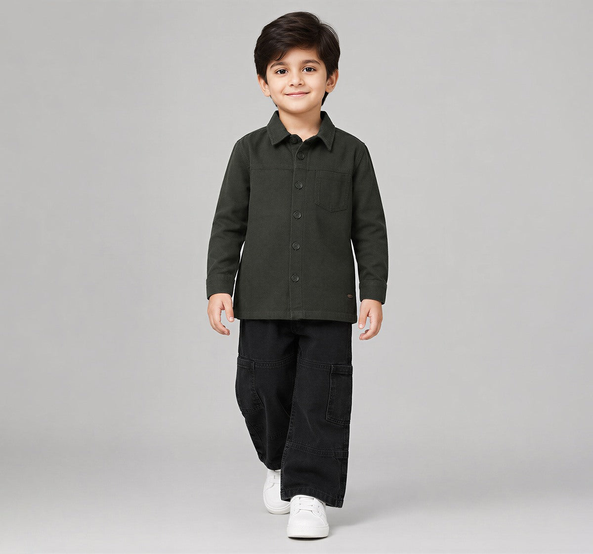 Full Sleeves Hooded Shacket Withapplique Green