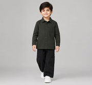 Full Sleeves Hooded Shacket Withapplique Green