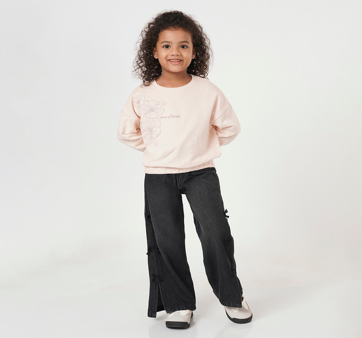 Balloon Hem Sweatshirt with Applique Pink Relaxed Fit