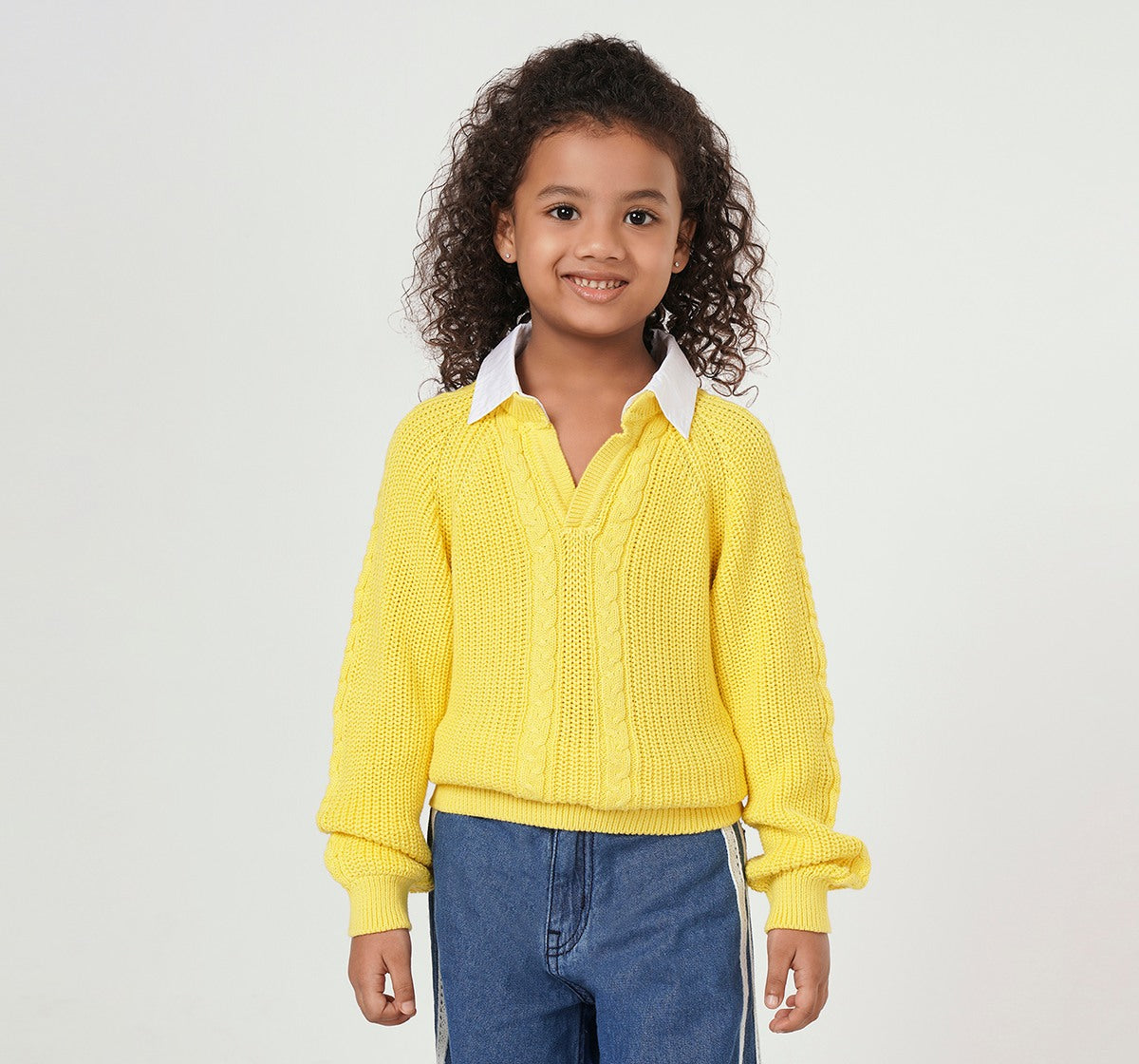 Knit Sweater with Layered Mock Collar Yellow