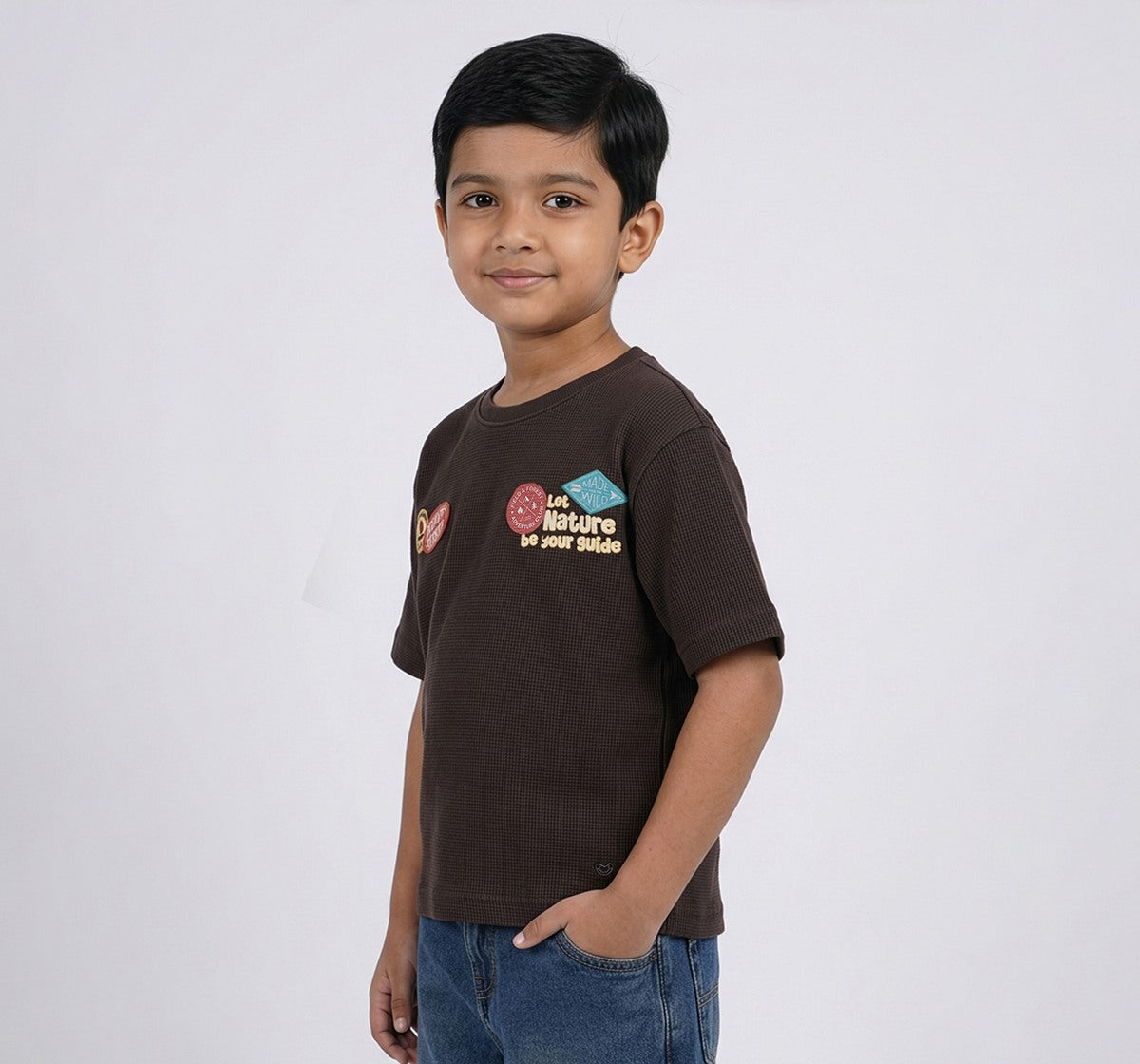 Half Sleeves T-Shirt with Applique Brown Relaxed Fit