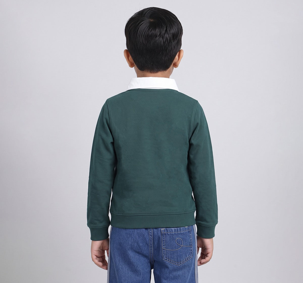 Polo Neck Sweatshirt Withcut & Sew Details Green