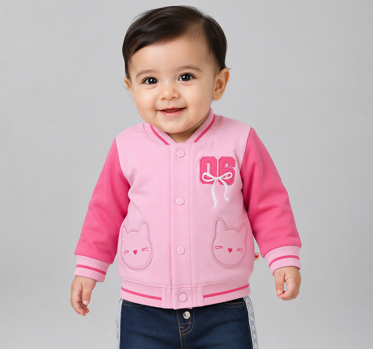 Knit Bomber Jacket with Back Print Pink