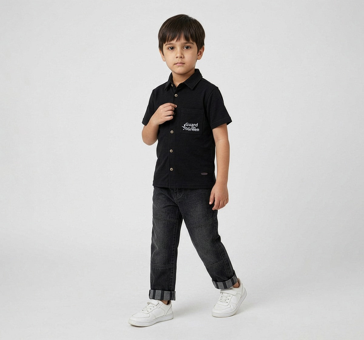 Knitted Half Sleeves Shirt Black Half