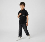 Knitted Half Sleeves Shirt Black Half
