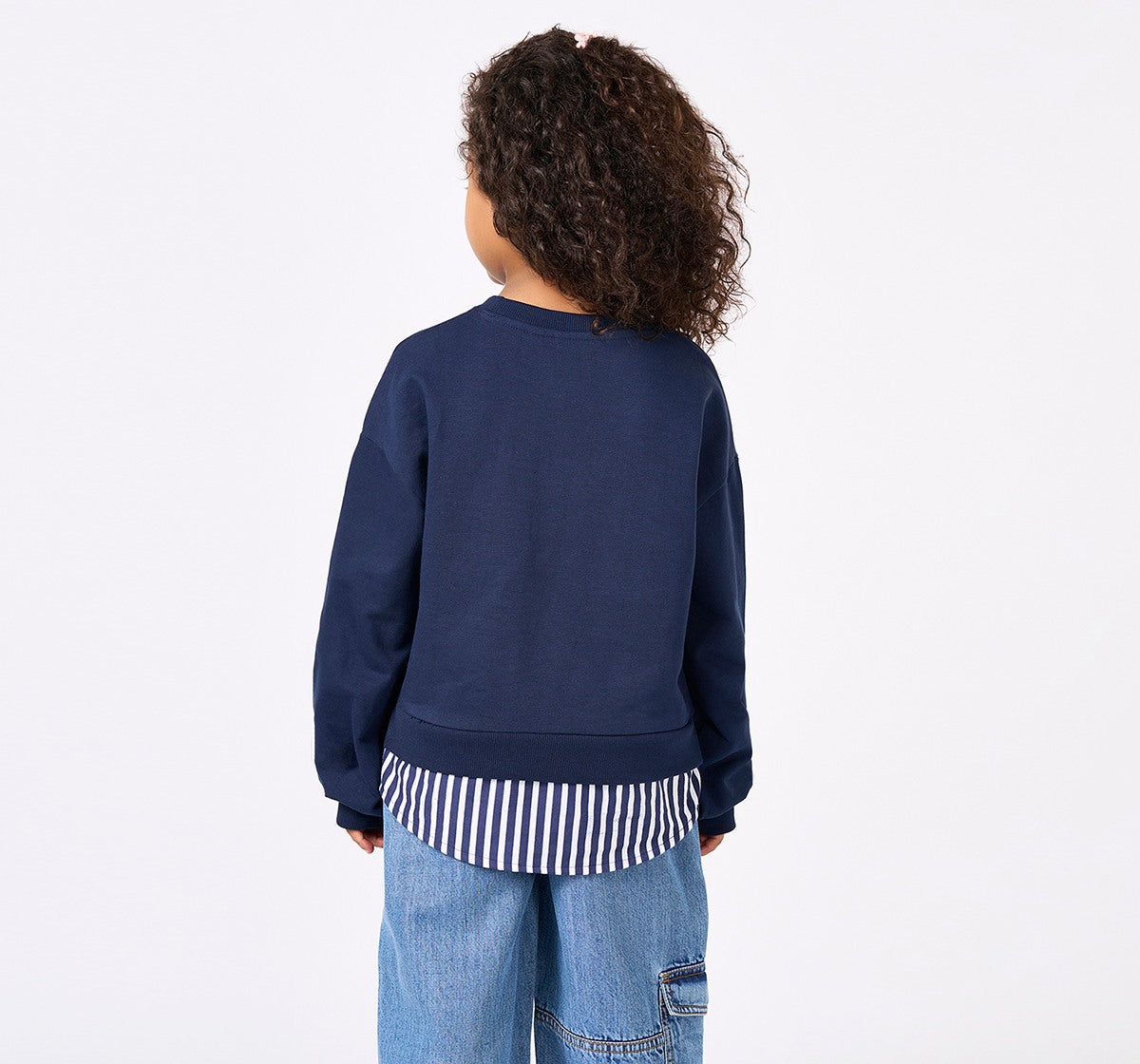 Sweatshirt with Print Emb & Mock Layer Navy
