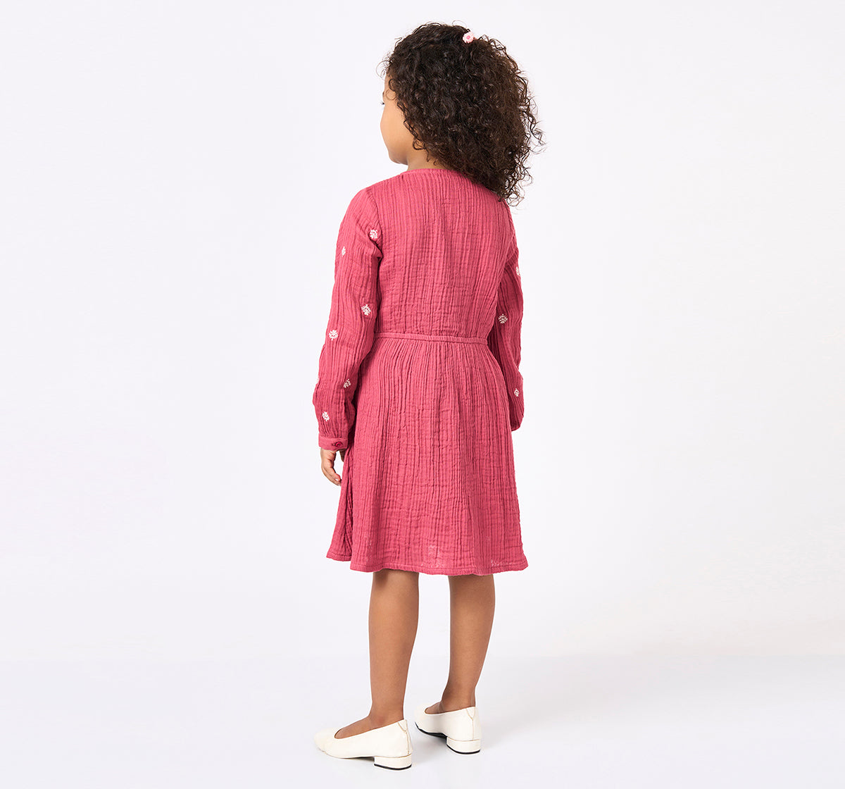 Girls Rose Pink Embroidered Lace Detail Dress