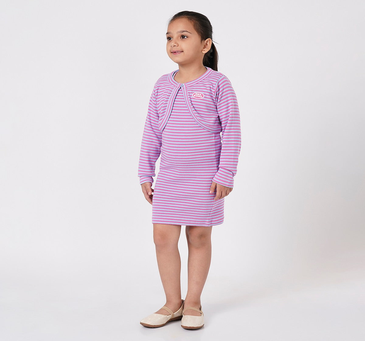 Y/D Stripe Dress with Cropped Jacket Pink