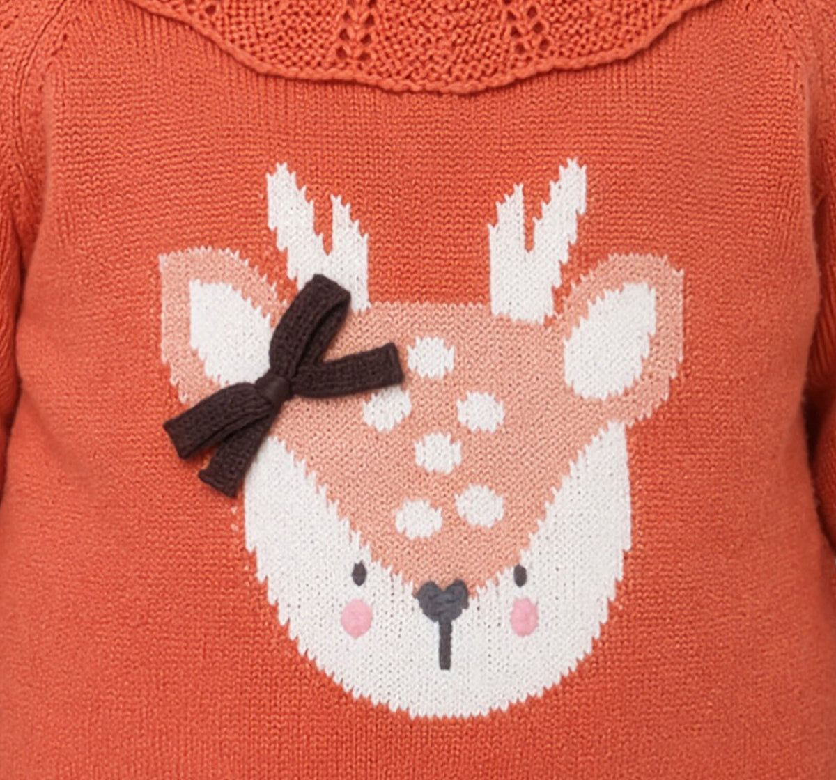 Sweater with Stylized Collar & Intarsia Orange