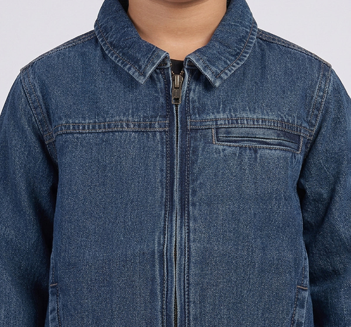 Zip Up Denim Jacket W/ Patch On Back Blue
