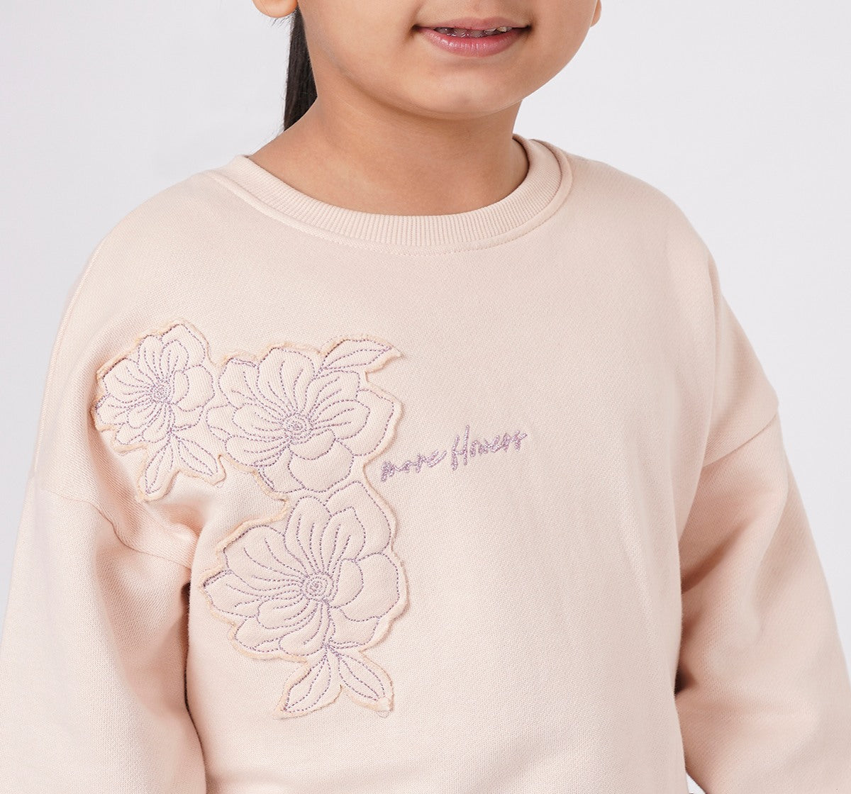 Balloon Hem Sweatshirt with Applique Pink Regular Fit