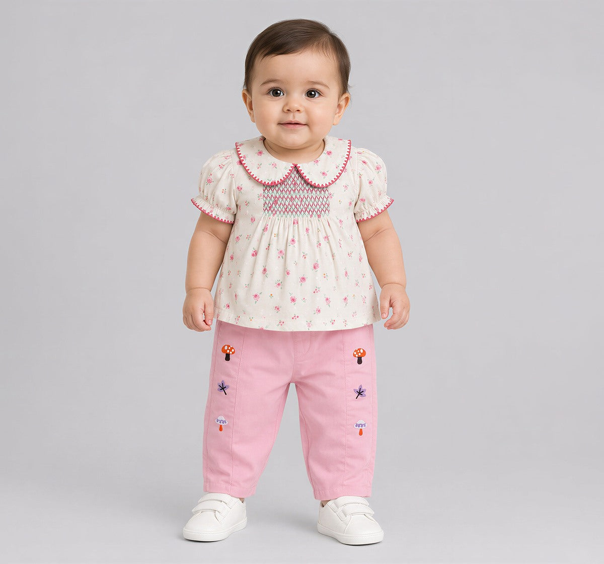 Barrel Fit Pant with Embroidery Cream