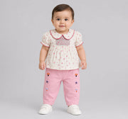 Barrel Fit Pant with Embroidery Cream