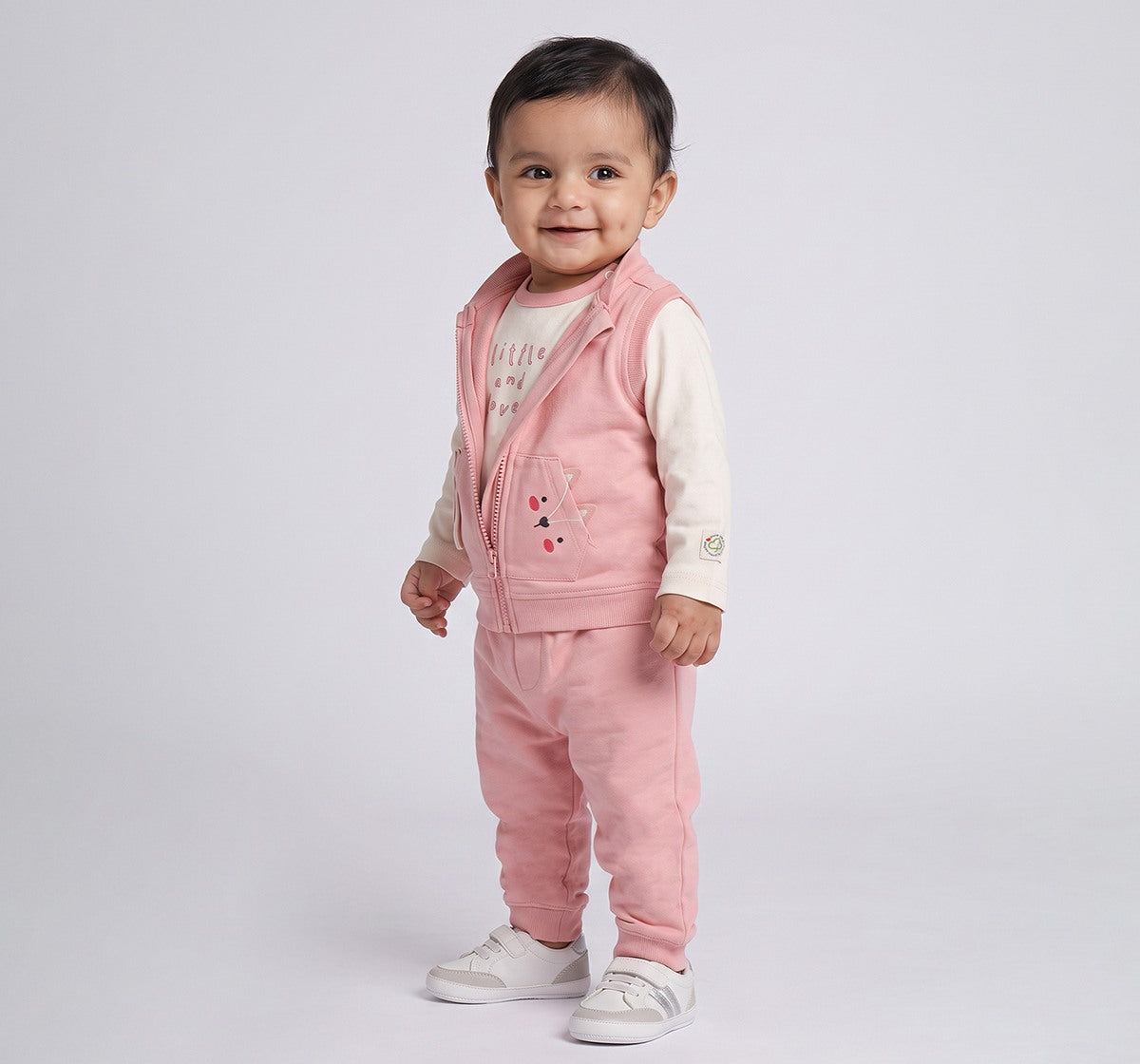 3 Pc Knit Set- Vest,Jogger & Tee Peach