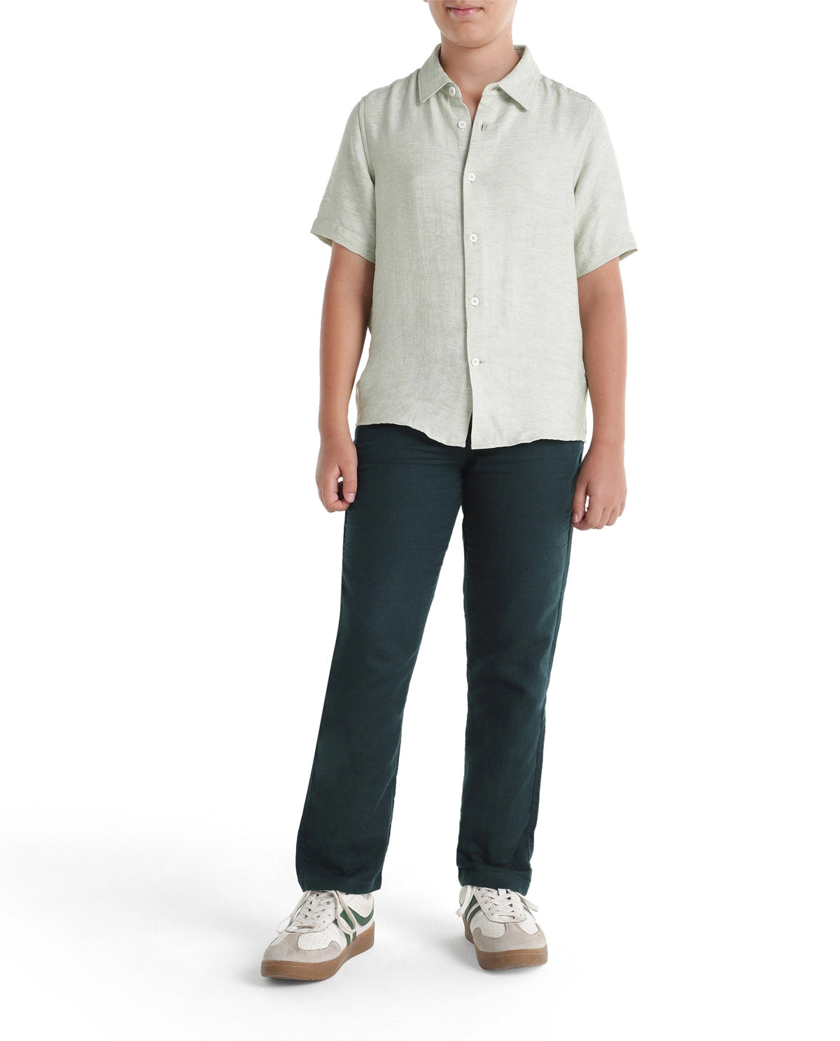 Boys Dark Teal Regular-Fit Cotton Casual Trousers