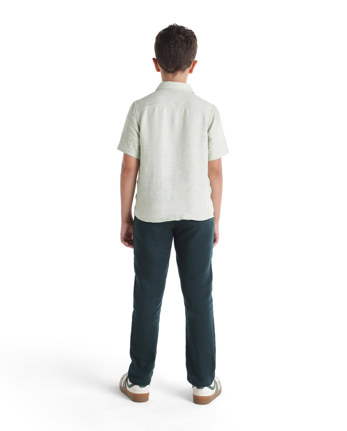 Boys Dark Teal Regular-Fit Cotton Casual Trousers