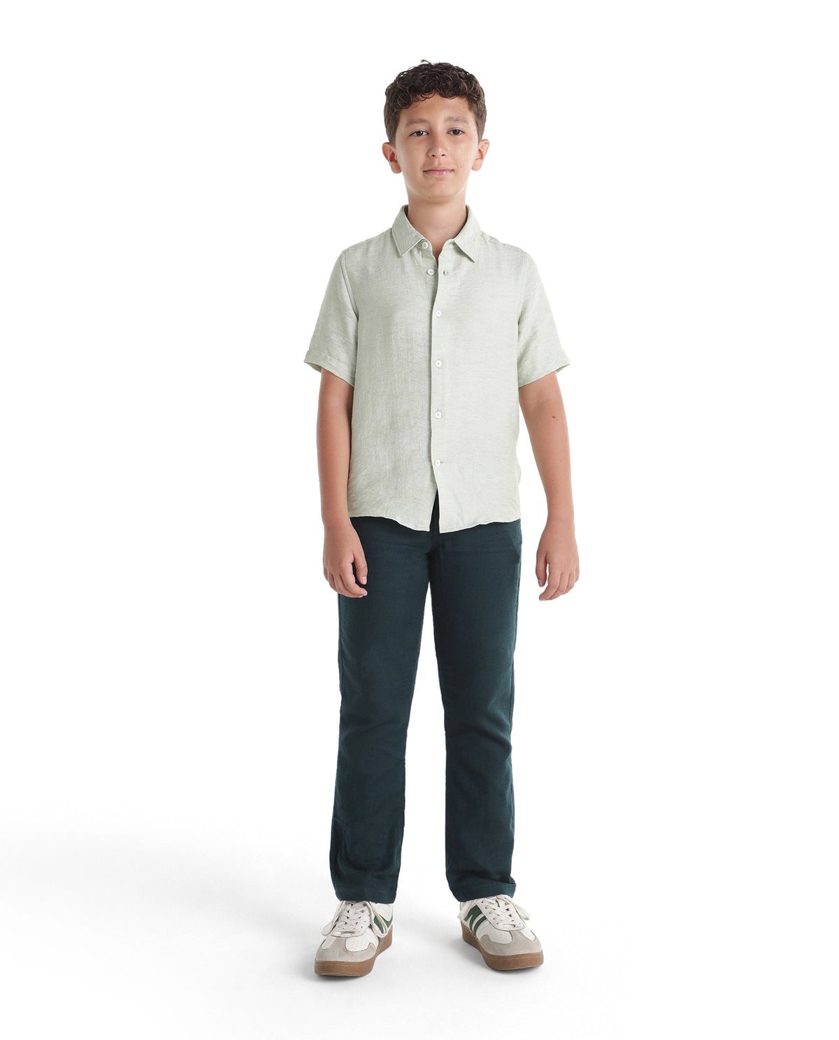 Boys Dark Teal Regular-Fit Cotton Casual Trousers