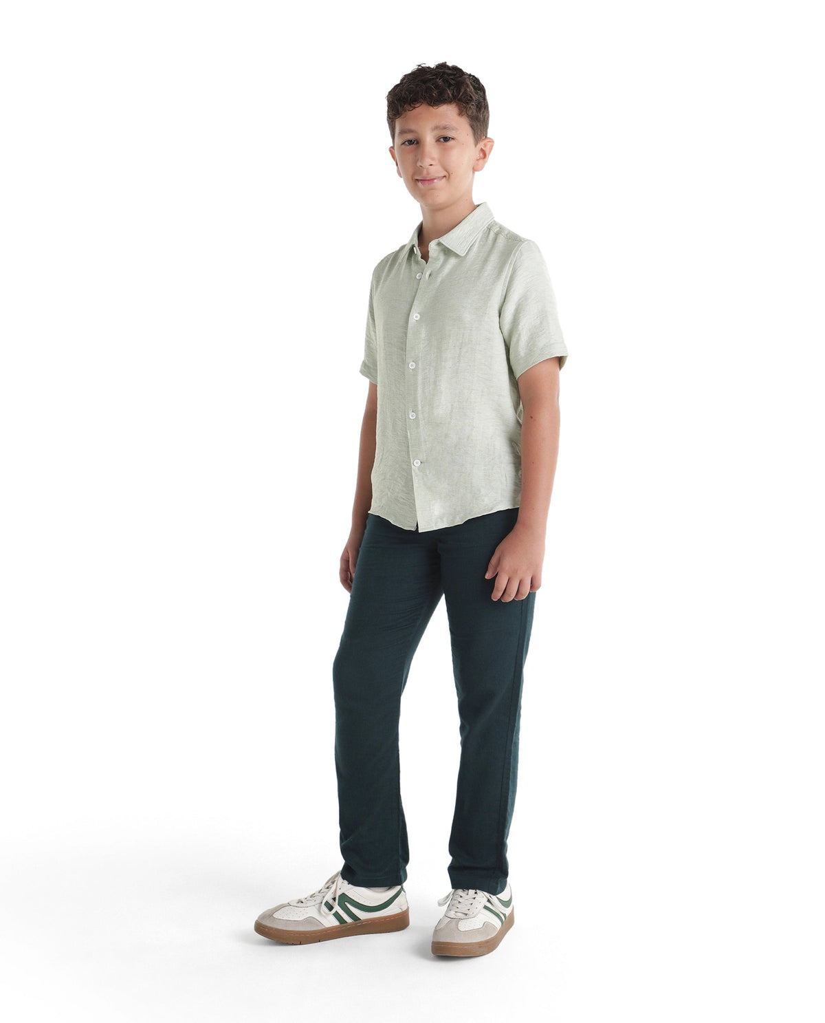 Boys Dark Teal Regular-Fit Cotton Casual Trousers