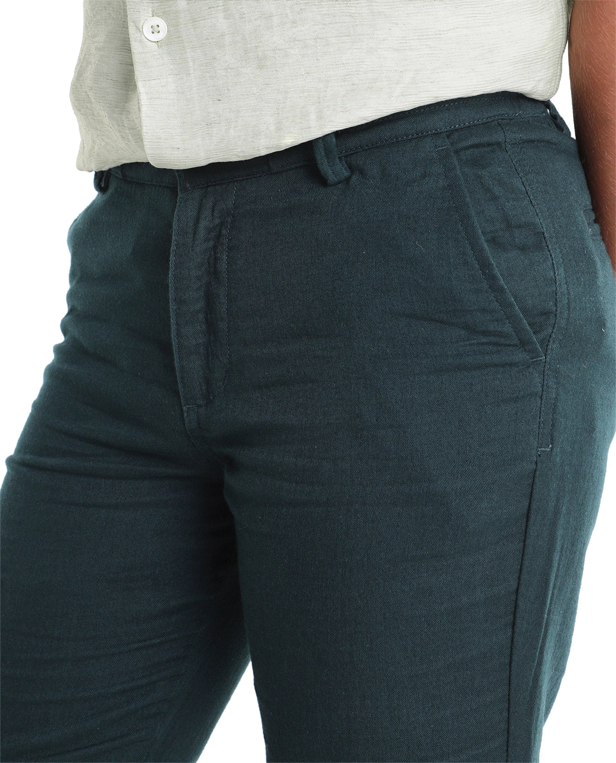 Boys Dark Teal Regular-Fit Cotton Casual Trousers