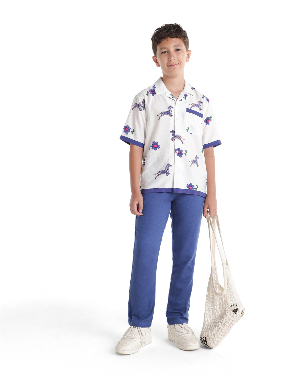 Boys Blue Regular-Fit Cotton Casual Trousers