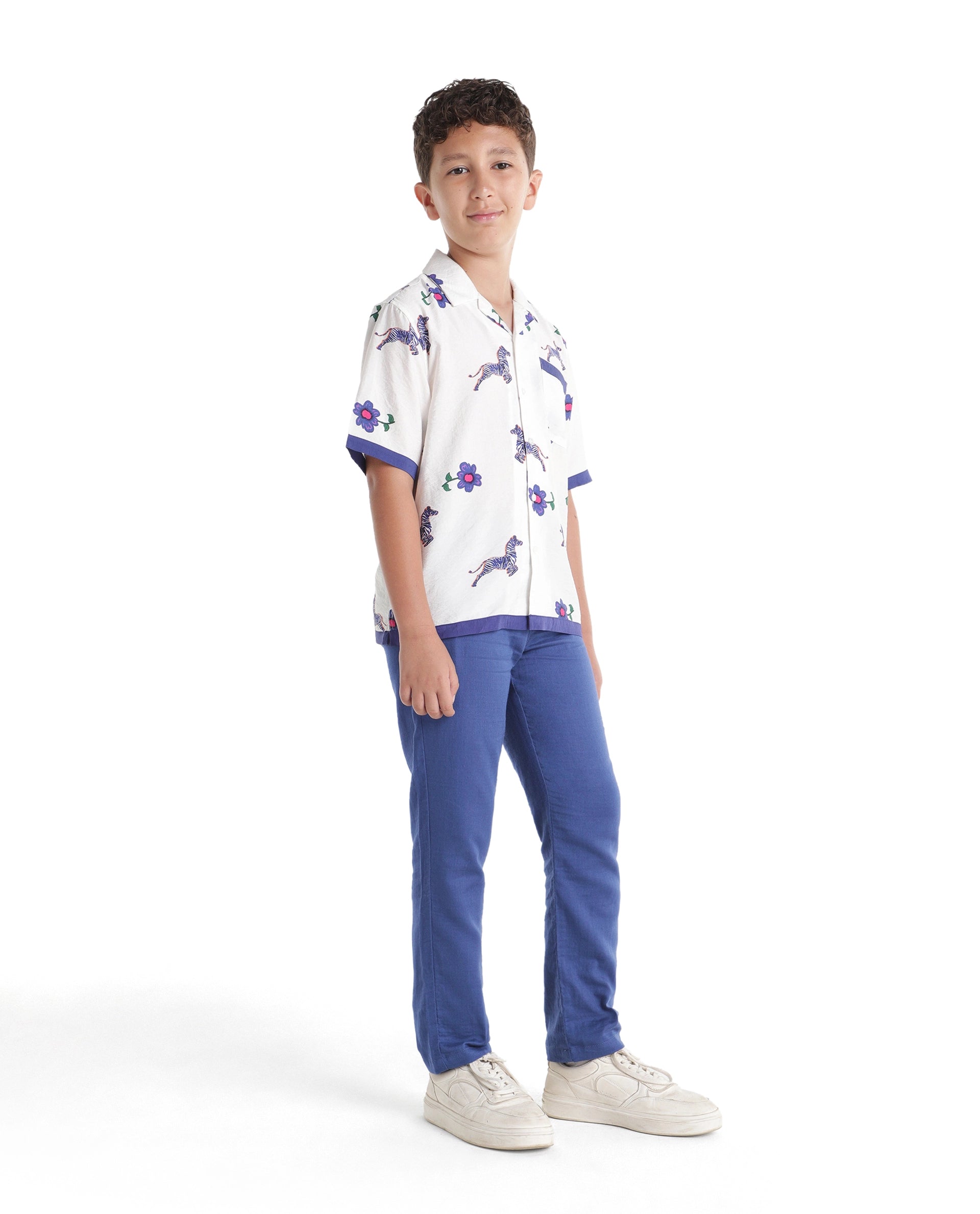 Boys Blue Regular-Fit Cotton Casual Trousers
