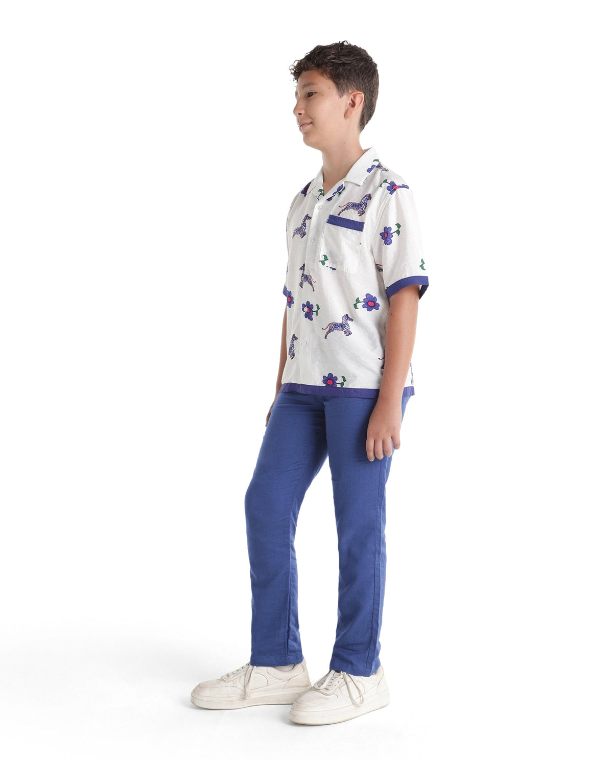 Boys Blue Regular-Fit Cotton Casual Trousers