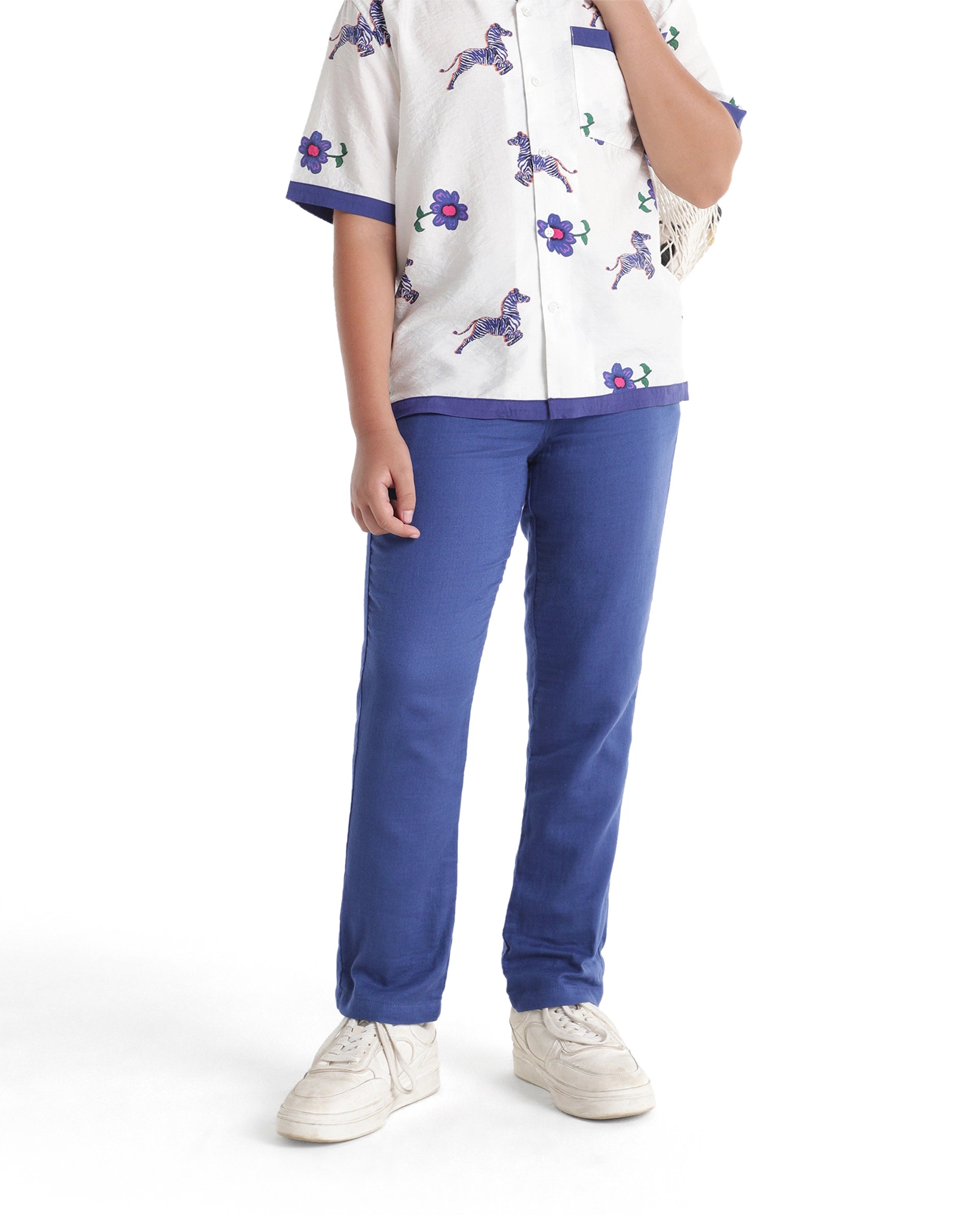 Boys Blue Regular-Fit Cotton Casual Trousers