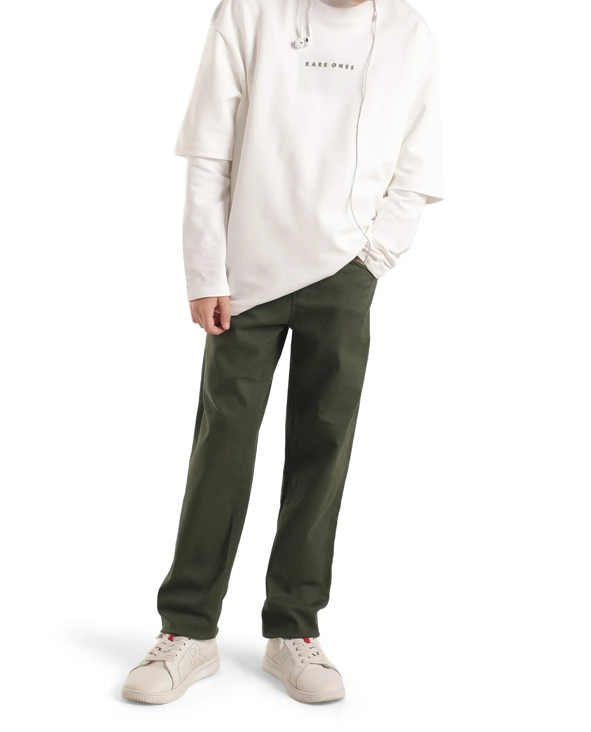 Boys Dark Olive Slim-Fit Cotton Blend Trousers