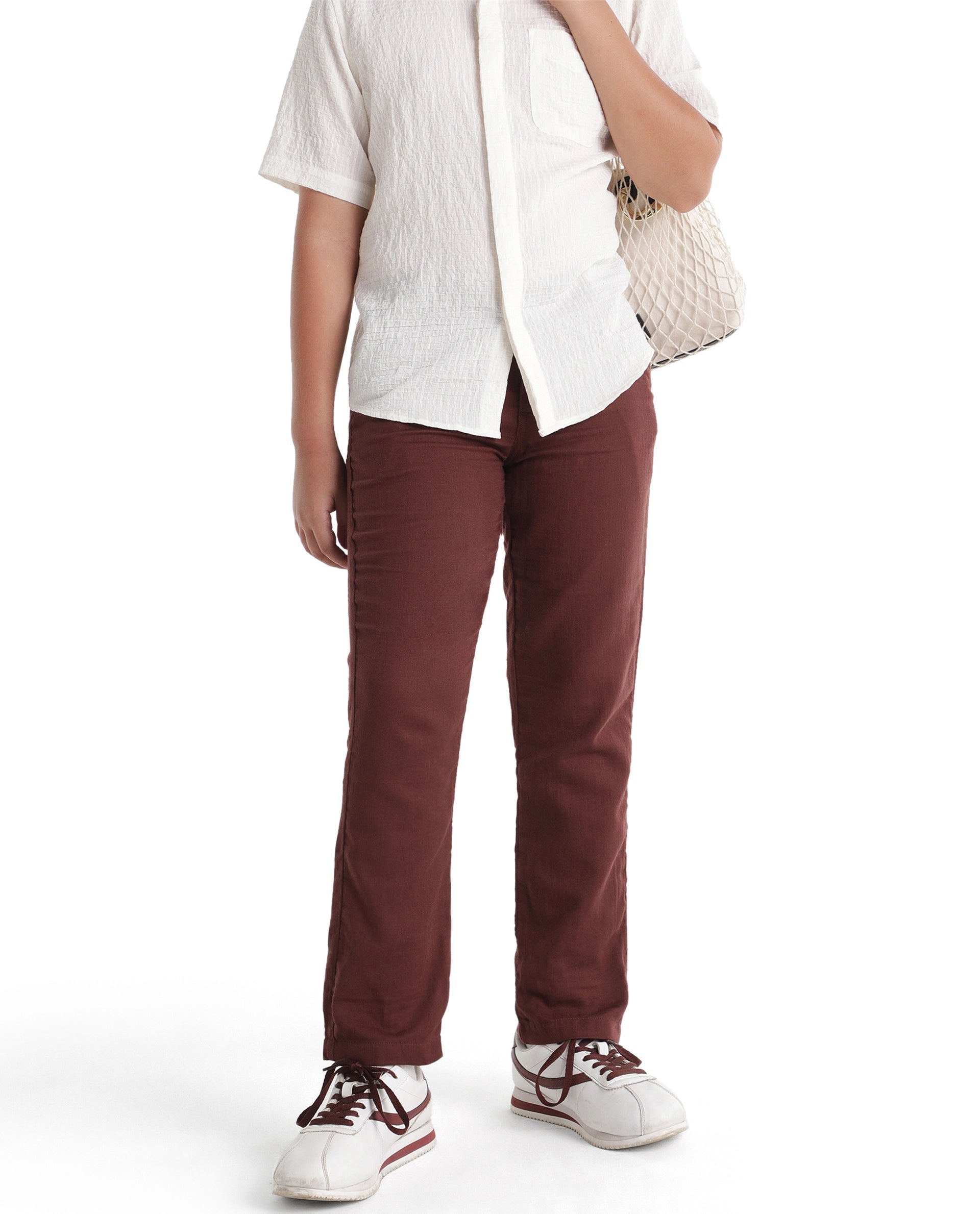 Boys Rust Regular-Fit Cotton Casual Trousers