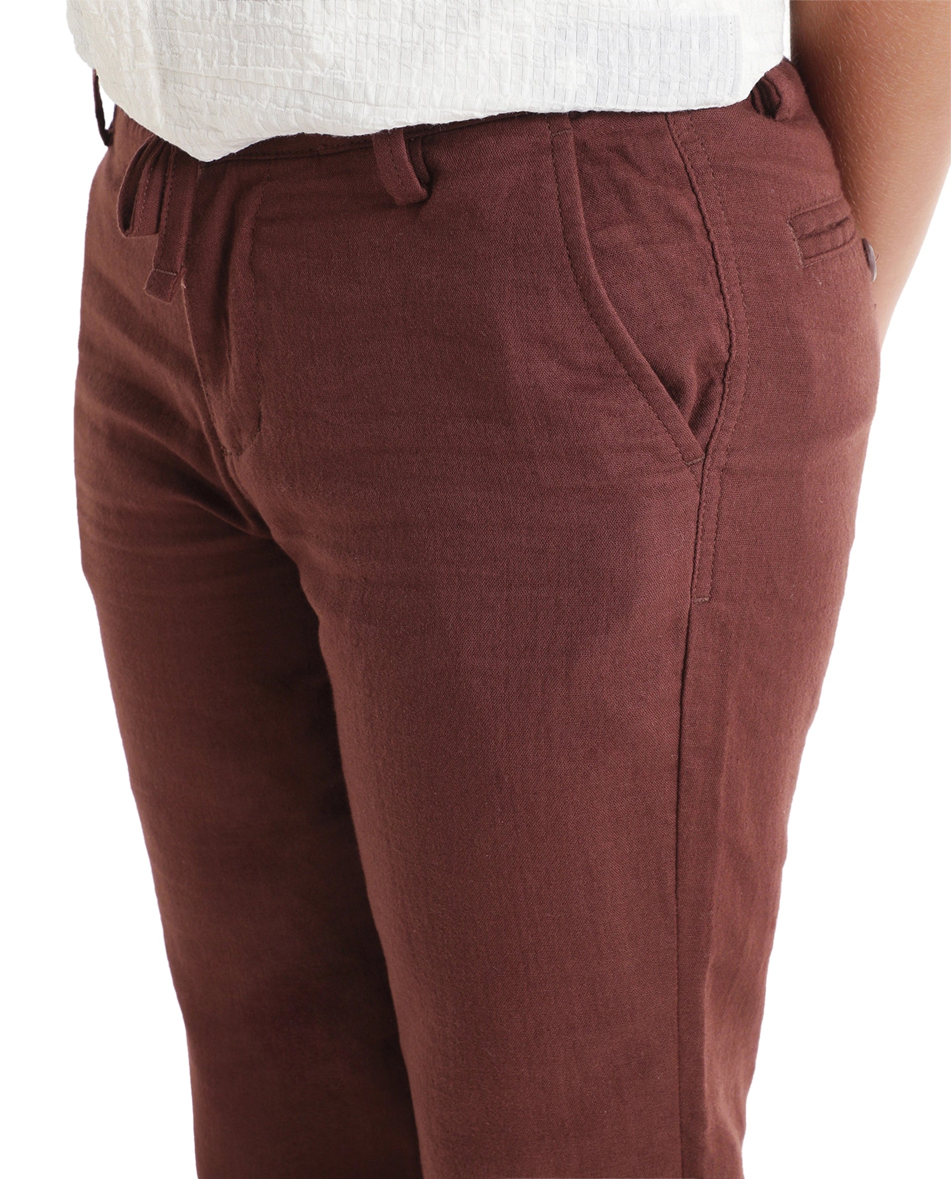 Boys Rust Regular-Fit Cotton Casual Trousers